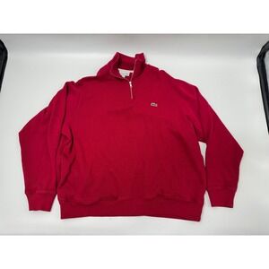 Lacoste Red 1/4 Zip Sweatshirt Pullover Mens US XXL French 7 Cotton